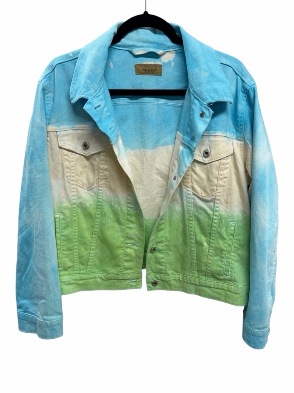 Levi’s Tie Dye Trucker Jacket Boxy Unisex Ombré Custom Denim Aqua Lime 1X